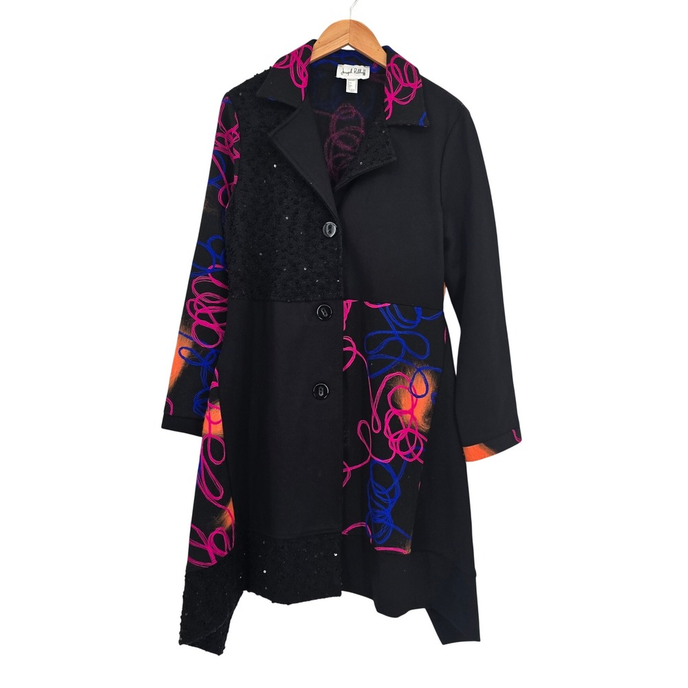 Joseph Ribkoff Womens Black Neon Abstract Art To Wear Sequin Jacket Coat Size 12